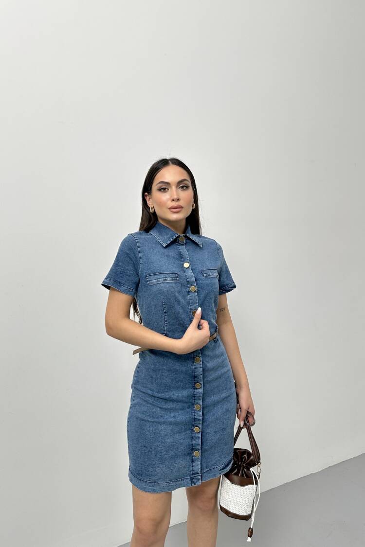 Denim Dress With Wash - STEPS - Globality Store - Women Clothes Wholesale Turkey
