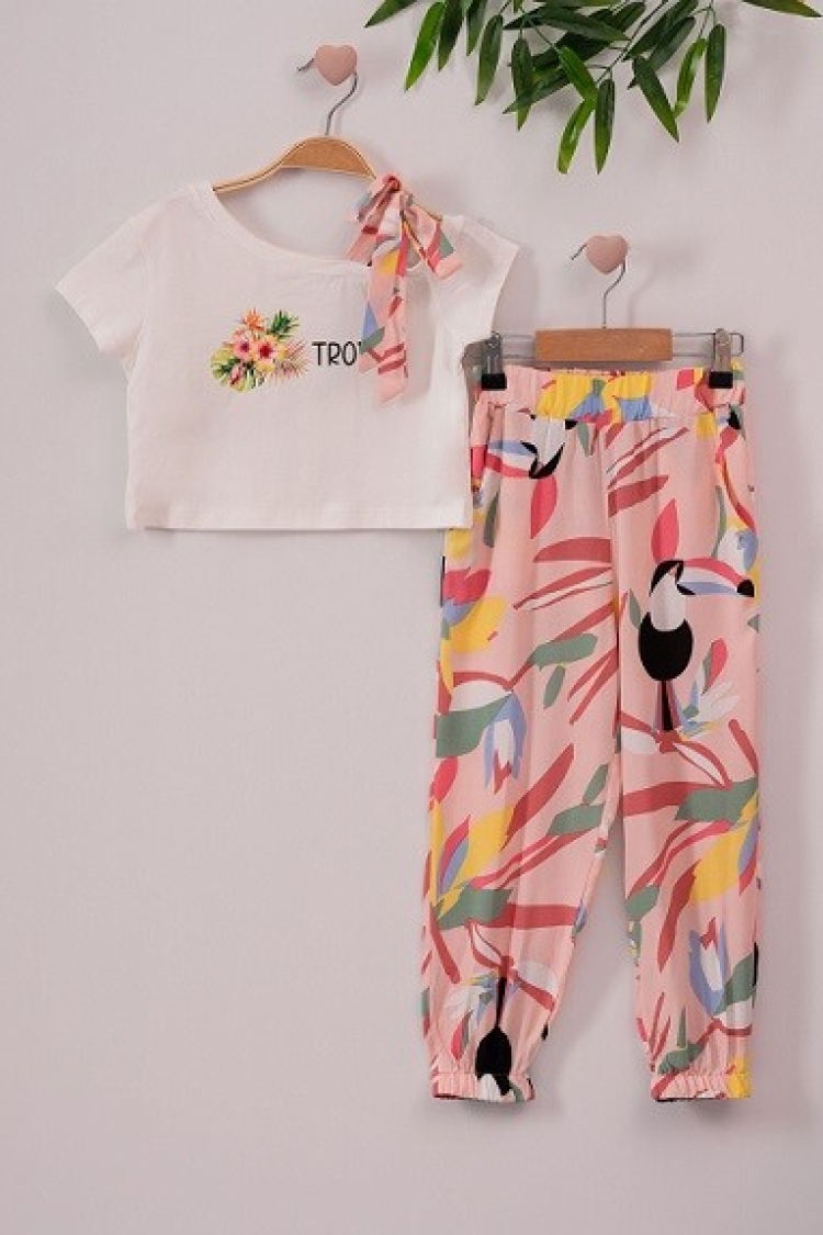 2-Piece Girl Set with Tropical 7-10Y - Büşra Bebe - Globality Store - Kids Baby Clothes Wholesale
