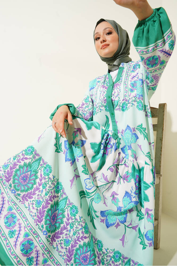 Authentic Patterned Hijab Dress - D.