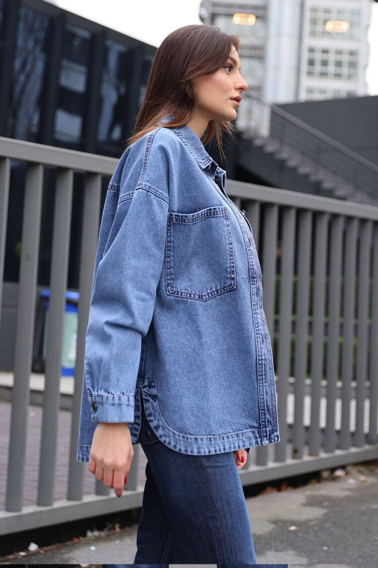 Denim Jacket With Pockets - Dark Blue