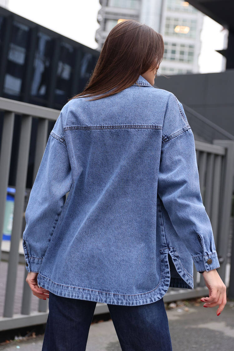 Denim Jacket With Pockets - Dark Blue