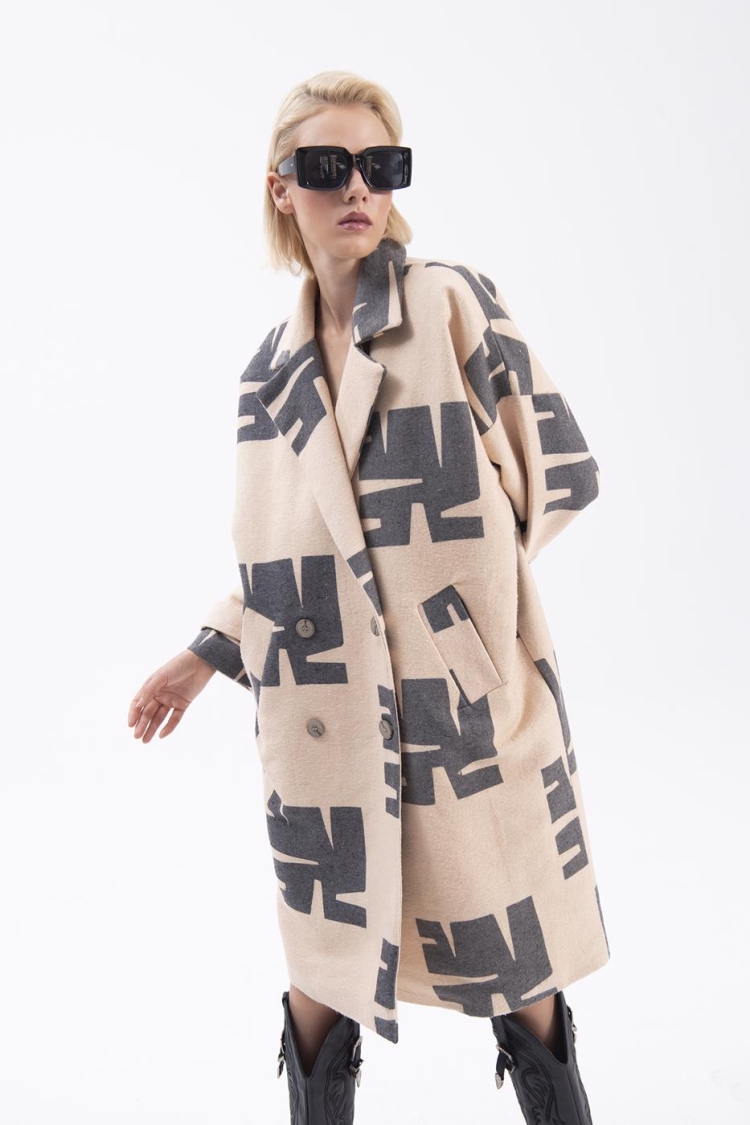 Jacket Collar Patterned Coat - BSL - Globality Store - Women Clothes Wholesale Turkey