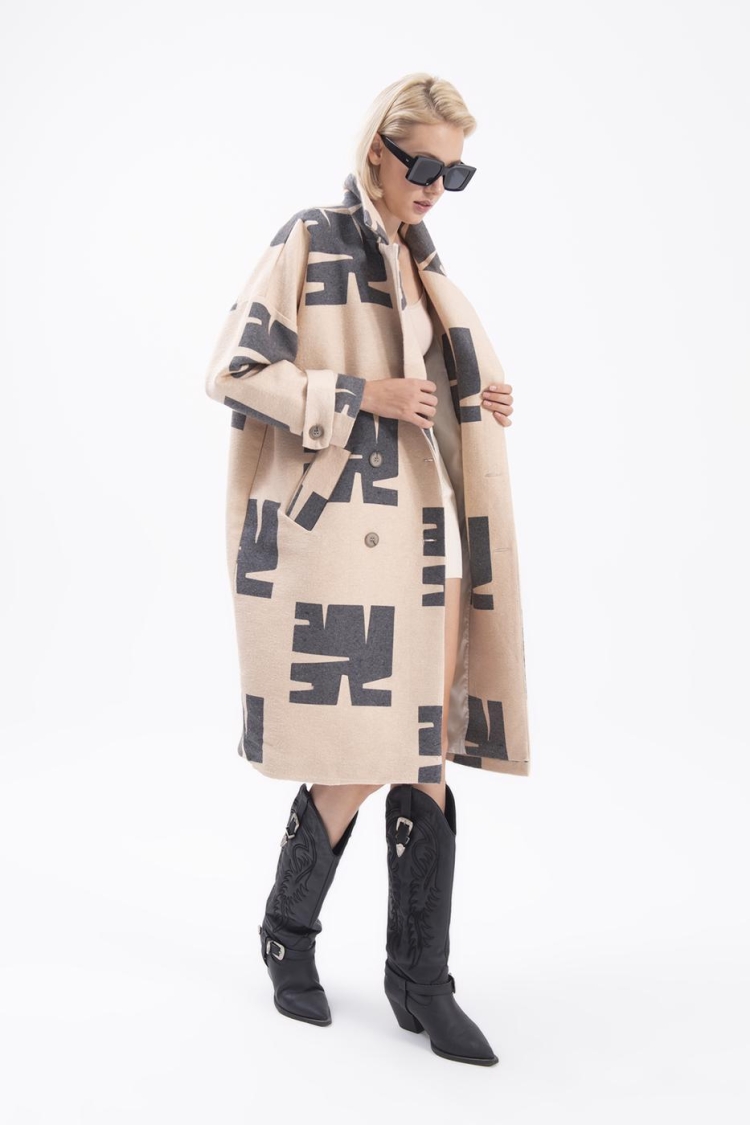 Jacket Collar Patterned Coat