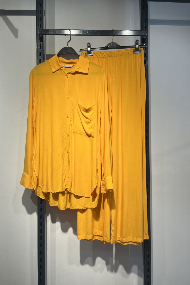Shirt Pants Loose Suit - Mango - Cream Rouge - Globality Store - Women Clothes Wholesale Turkey