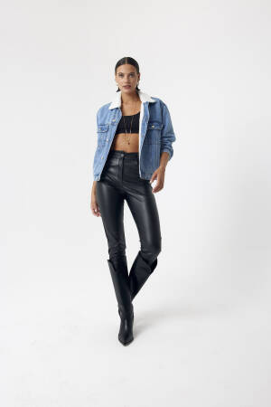 Plush Detailed Denim Jacket - Blue - Cream Rouge - Globality Store - Women Clothes Wholesale Turkey