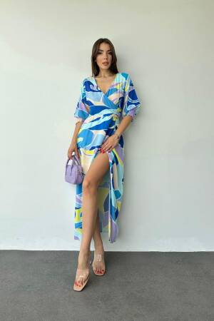 Patterned Slit Dress - Elisa - Globality Store - Women Clothes Wholesale Turkey