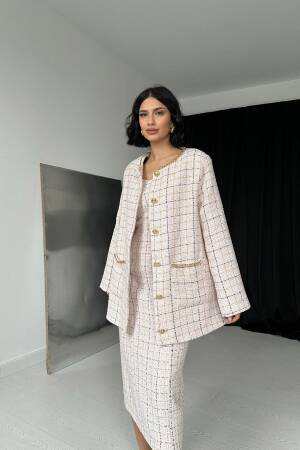 Chain Coat - Powder - Elisa - Globality Store - Women Clothes Wholesale Turkey