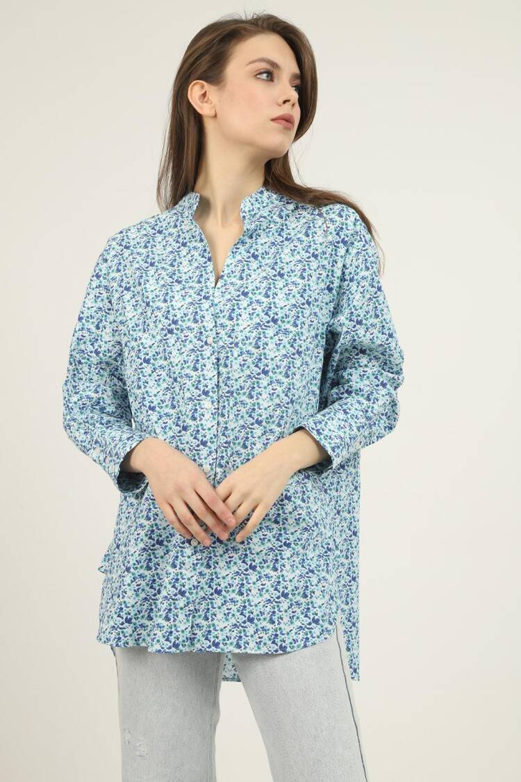V-Neck And Patterned Shirt - Elisa - Globality Store - Women Clothes Wholesale Turkey