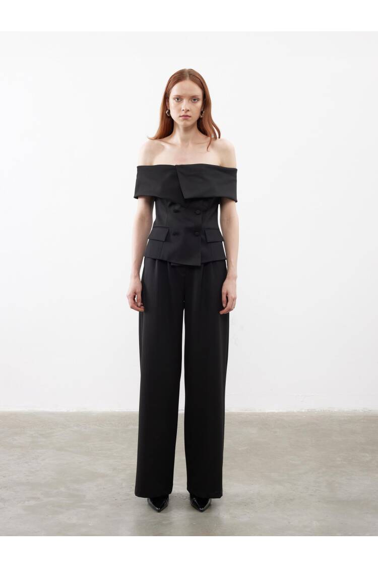 Pleat Detailed Palazzo Trousers - Brand: Juste - Women's Clothing Wholesale - Globality Store