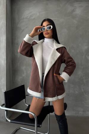 TanLeather Zippered Fur Collar Coat - Topshow - Globality Store - Women Clothes Wholesale Turkey
