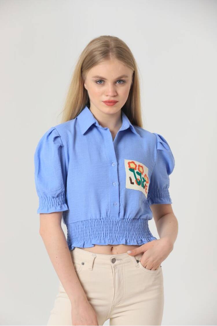 Pocket Embroidered Shirt - Topshow - Globality Store - Women Clothes Wholesale Turkey