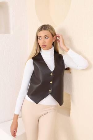 Leather Buttoned Vest - Topshow - Globality Store - Women Clothes Wholesale Turkey