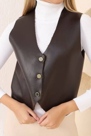 Leather Buttoned Vest - Topshow - Globality Store - Women Clothes Wholesale Turkey