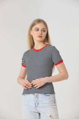 Striped T-Shirt - Black & - Topshow - Globality Store - Women Clothes Wholesale Turkey