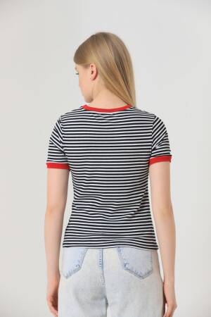 Striped T-Shirt - Black & - Topshow - Globality Store - Women Clothes Wholesale Turkey