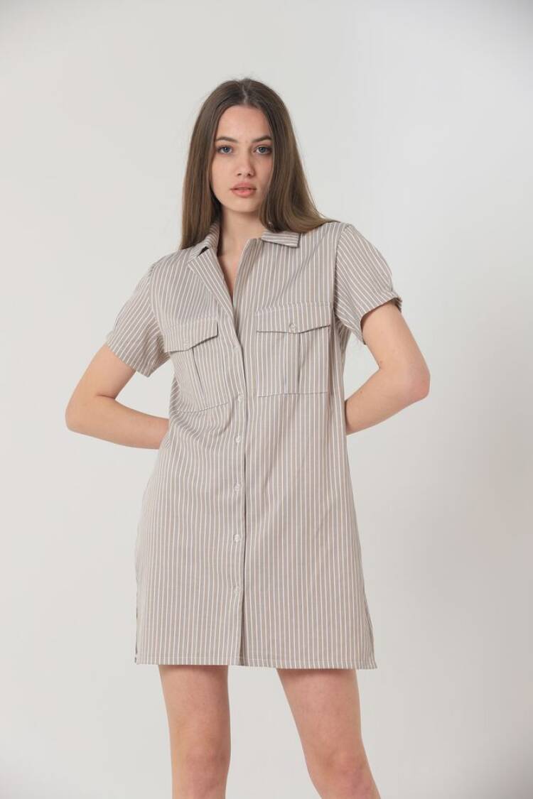 Pocket Above Knee Button Dress -Color - Topshow - Globality Store - Women Clothes Wholesale Turkey