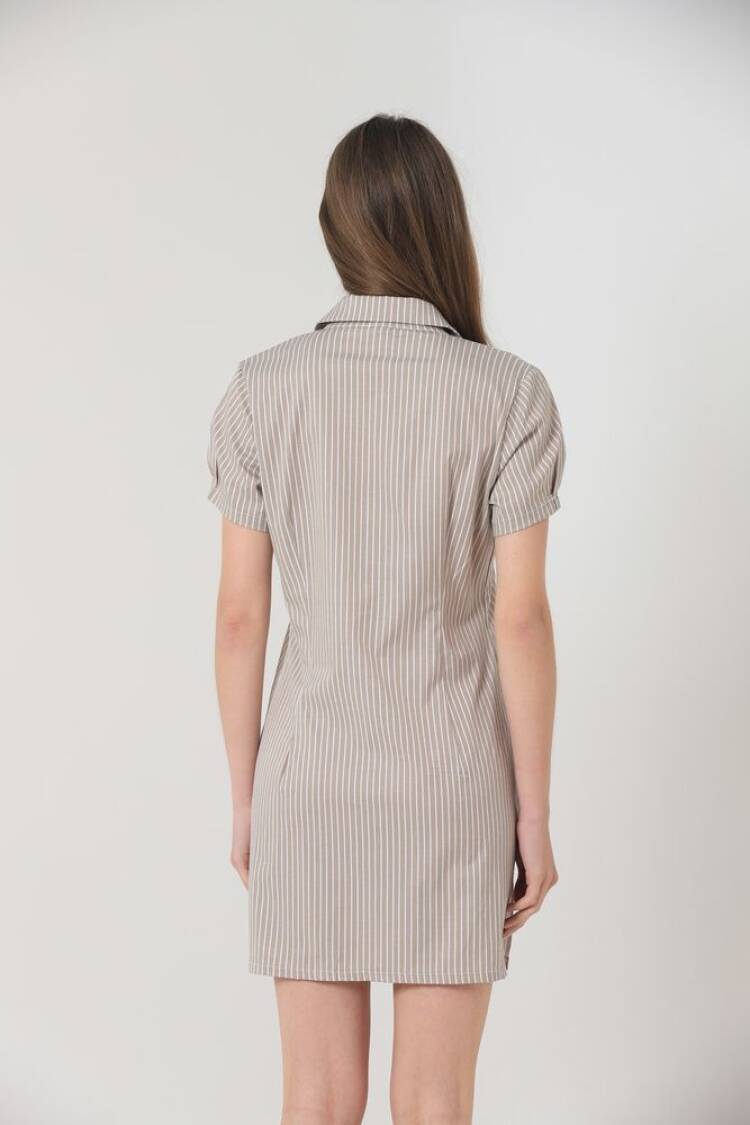 Pocket Above Knee Button Dress -Color