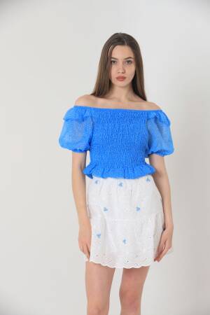 Floral Embroidered Above Knee Skirt -& Blue - Topshow - Globality Store - Women Clothes Wholesale Turkey