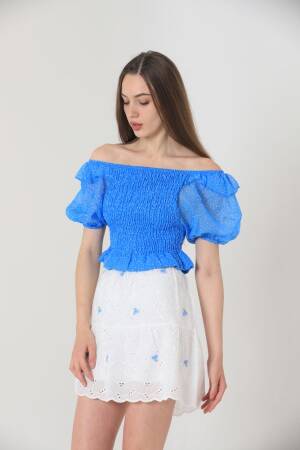 Floral Embroidered Above Knee Skirt -& Blue - Topshow - Globality Store - Women Clothes Wholesale Turkey