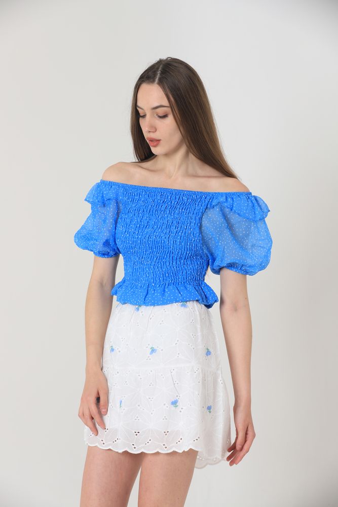 Floral Embroidered Above Knee Skirt -& Blue