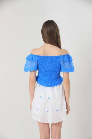 Floral Embroidered Above Knee Skirt -& Blue - Topshow - Globality Store - Women Clothes Wholesale Turkey