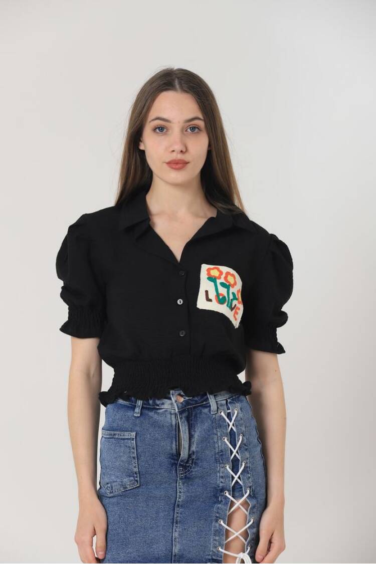Pocket Embroidered Shirt - Topshow - Globality Store - Women Clothes Wholesale Turkey