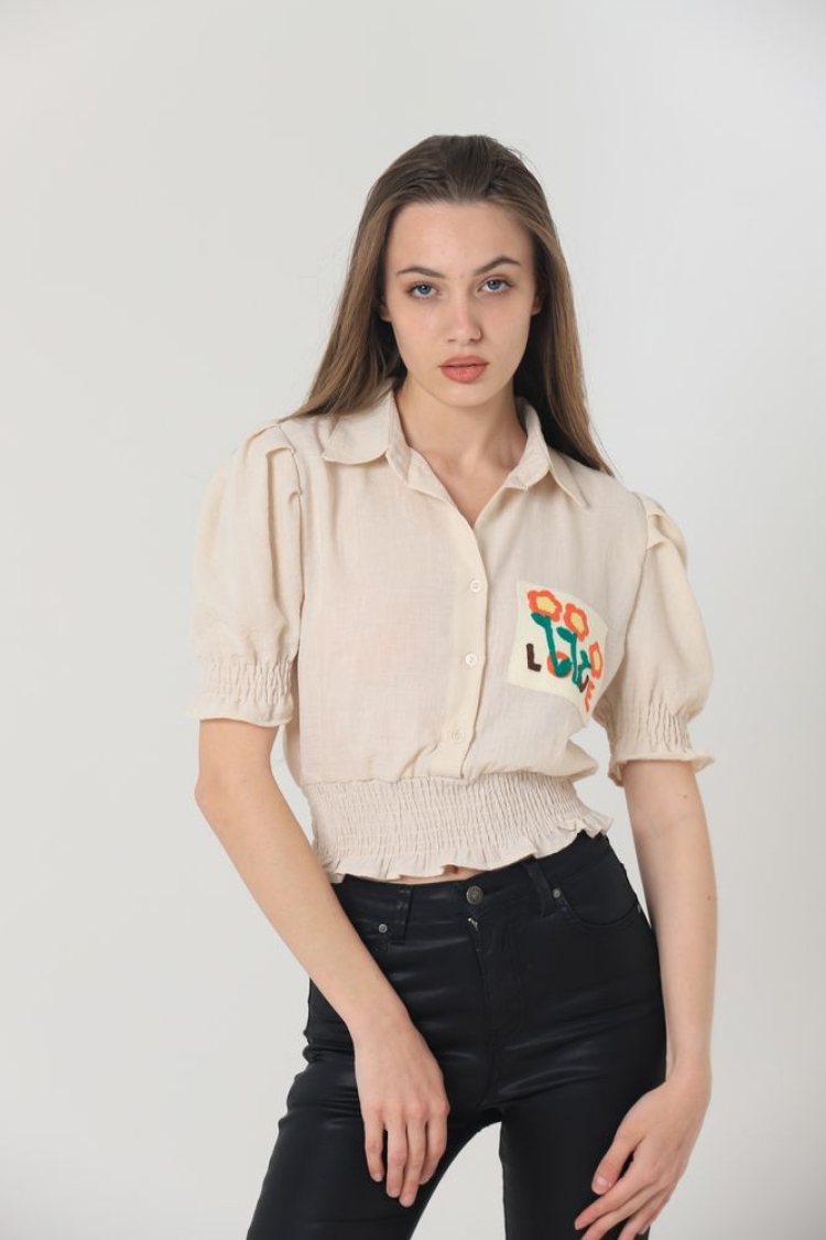 Pocket Embroidered Shirt - Topshow - Globality Store - Women Clothes Wholesale Turkey