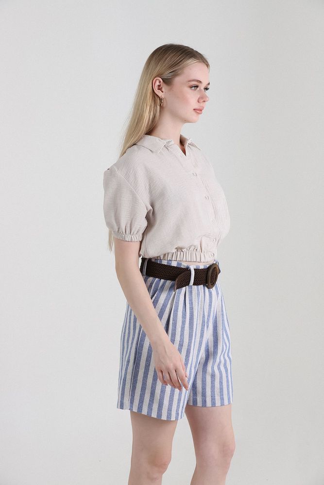 Striped Belted Linen Shorts