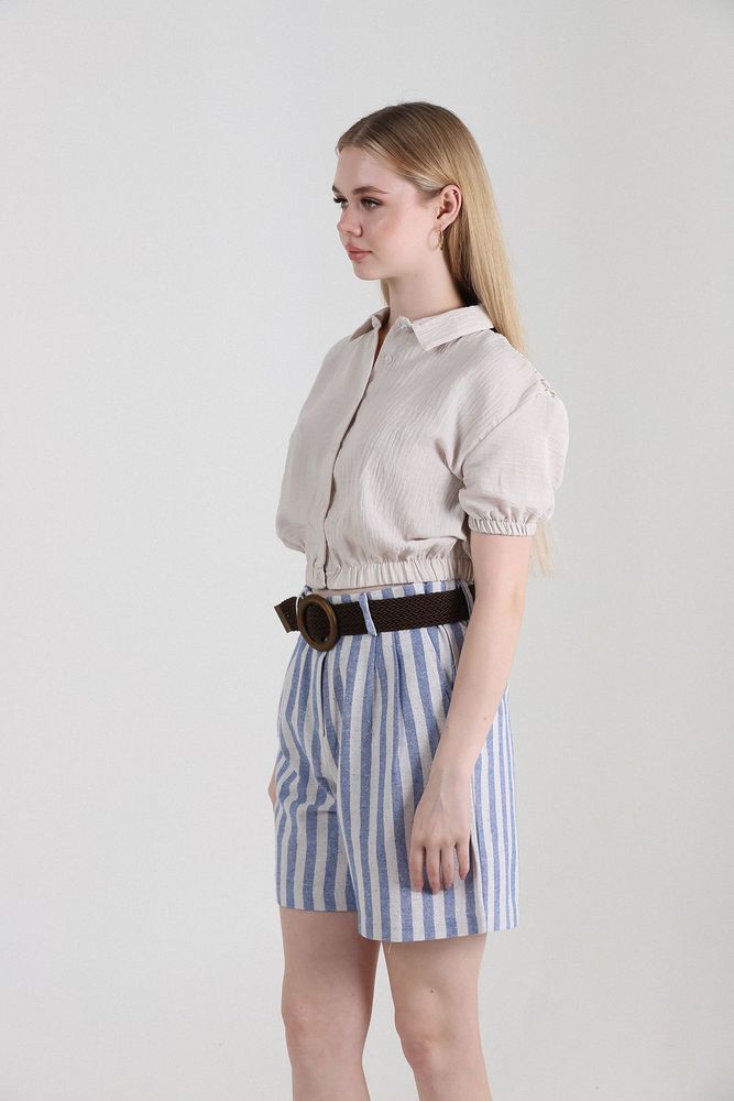 Striped Belted Linen Shorts