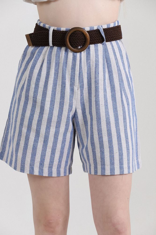 Striped Belted Linen Shorts