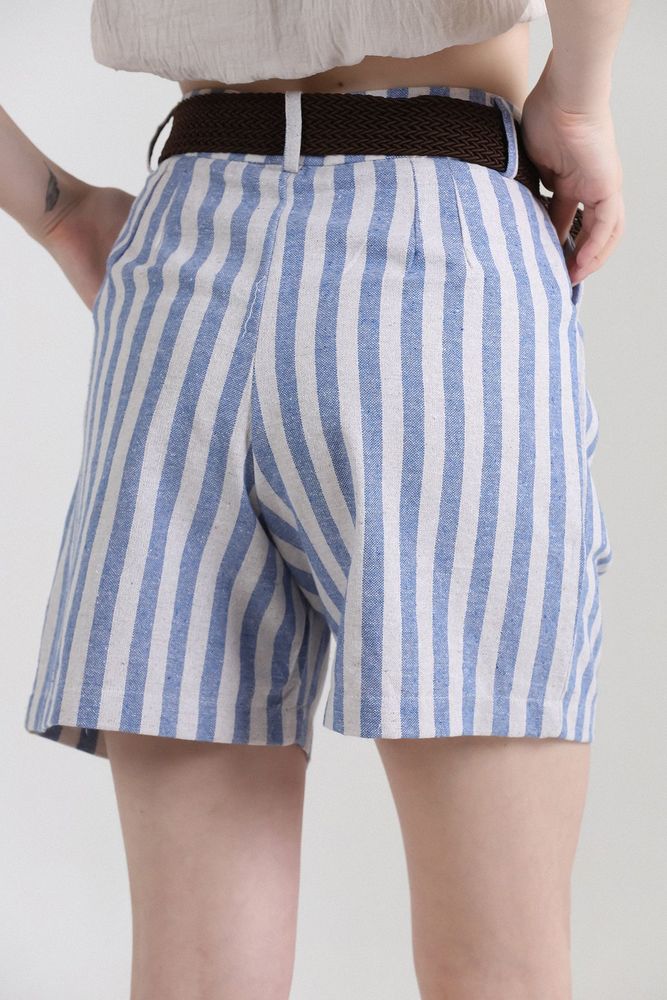Striped Belted Linen Shorts