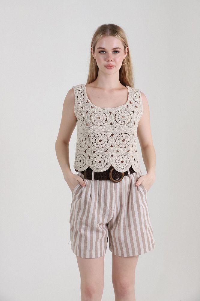 Striped Belted Linen Shorts