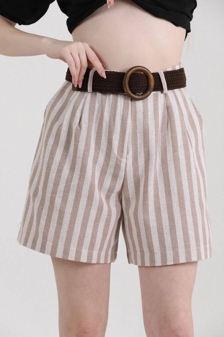 Striped Belted Linen Shorts
