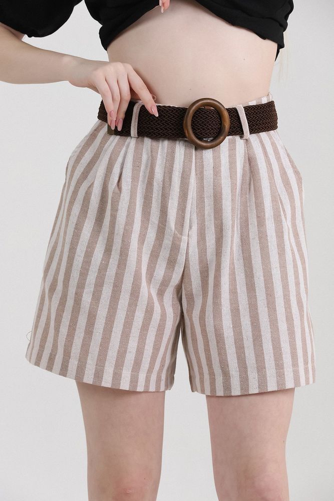 Striped Belted Linen Shorts