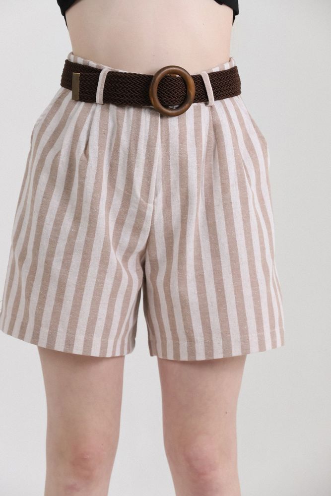 Striped Belted Linen Shorts