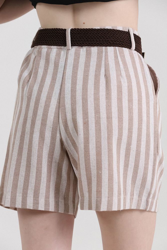 Striped Belted Linen Shorts