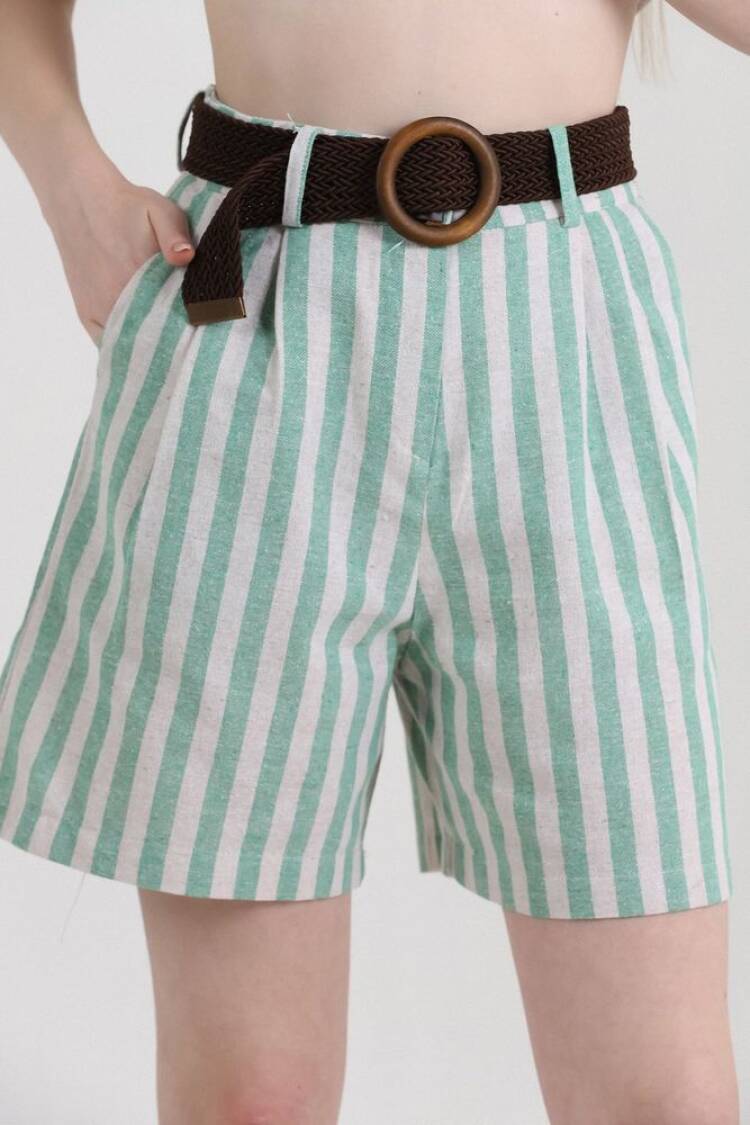 Striped Belted Linen Shorts