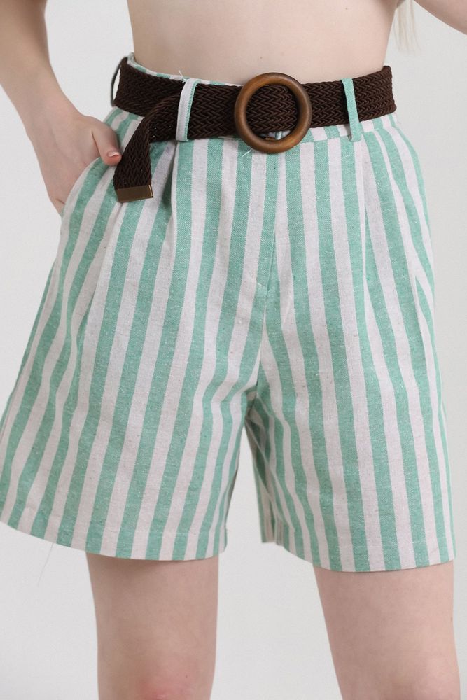 Striped Belted Linen Shorts