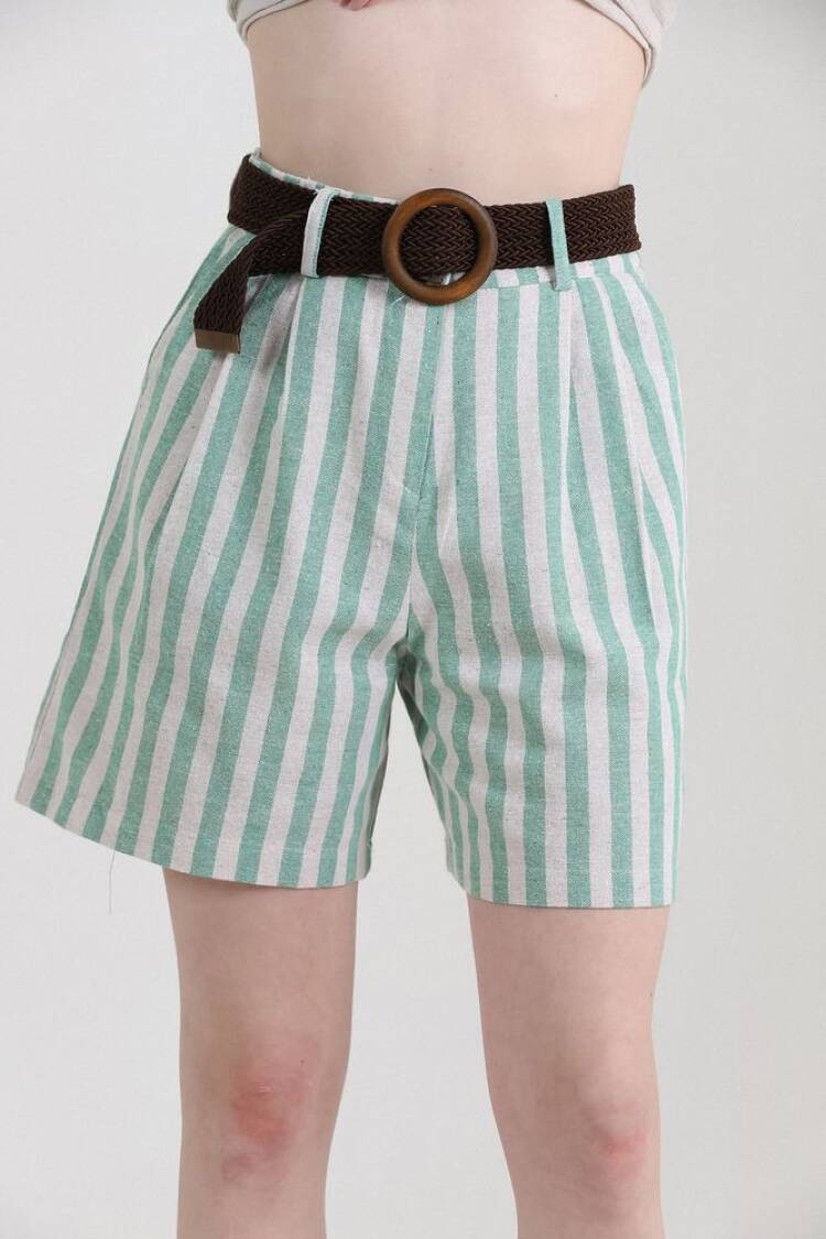 Striped Belted Linen Shorts