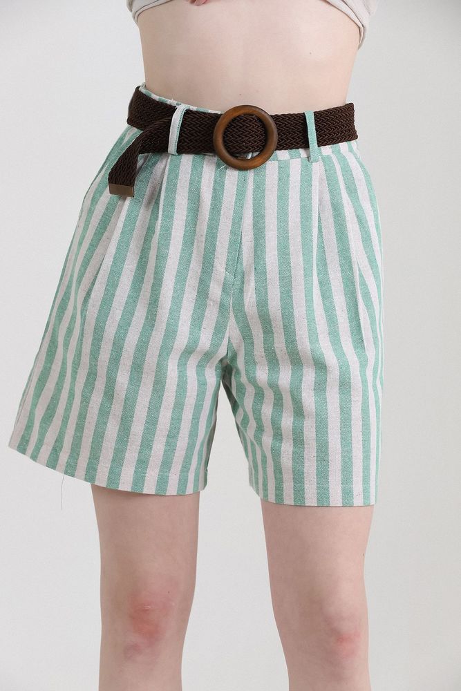 Striped Belted Linen Shorts