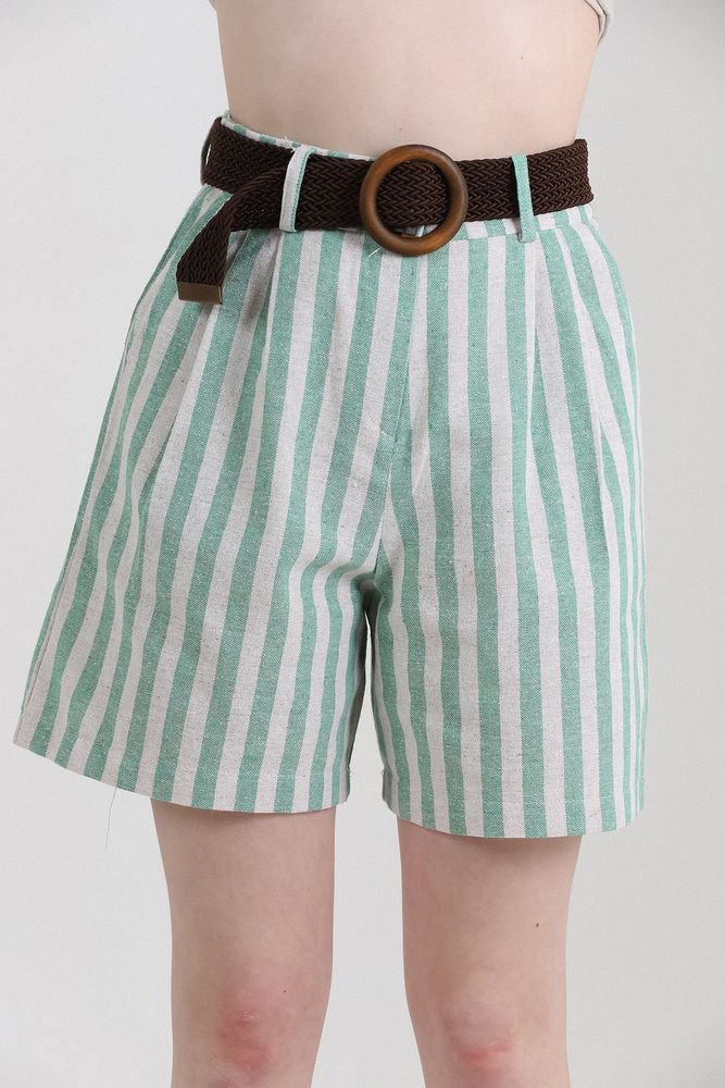 Striped Belted Linen Shorts