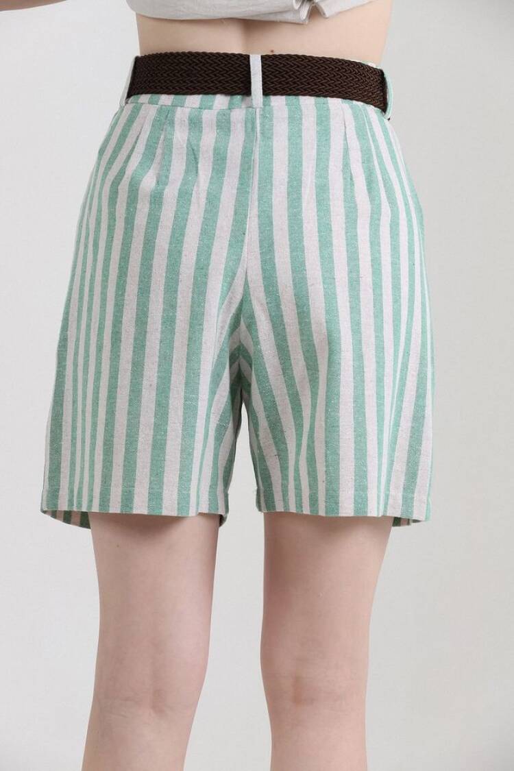 Striped Belted Linen Shorts