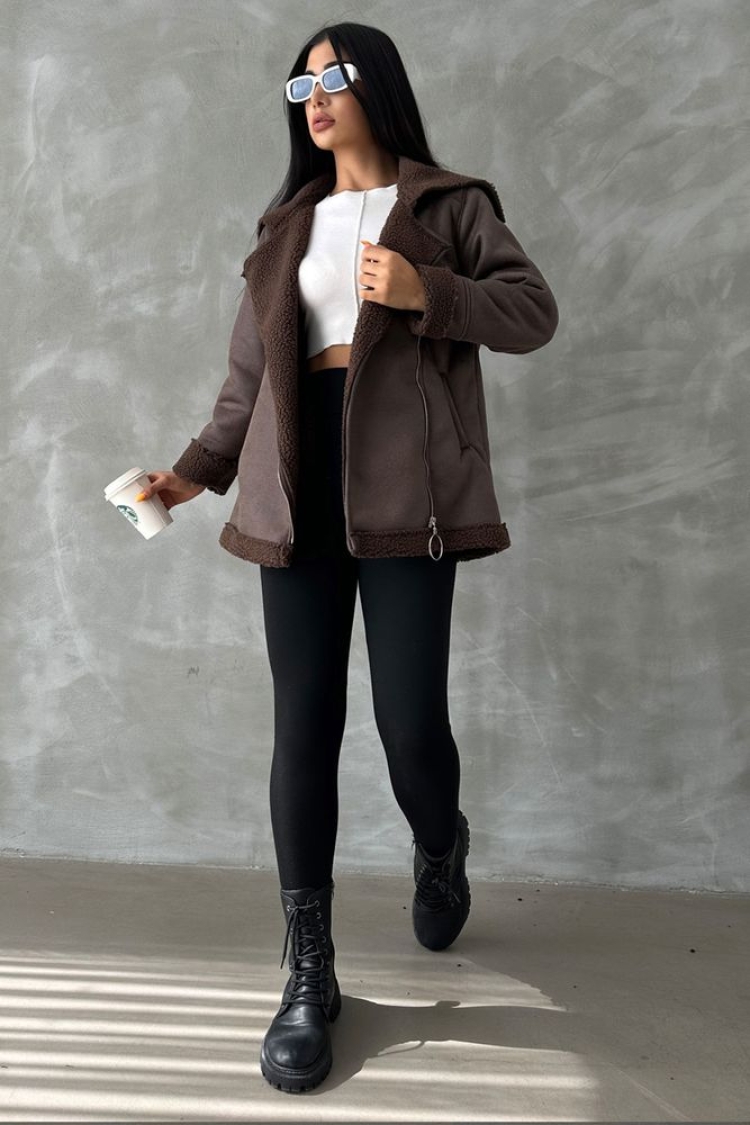 Zippered Leather Coat With Fur Collar - Topshow - Globality Store - Women Clothes Wholesale Turkey