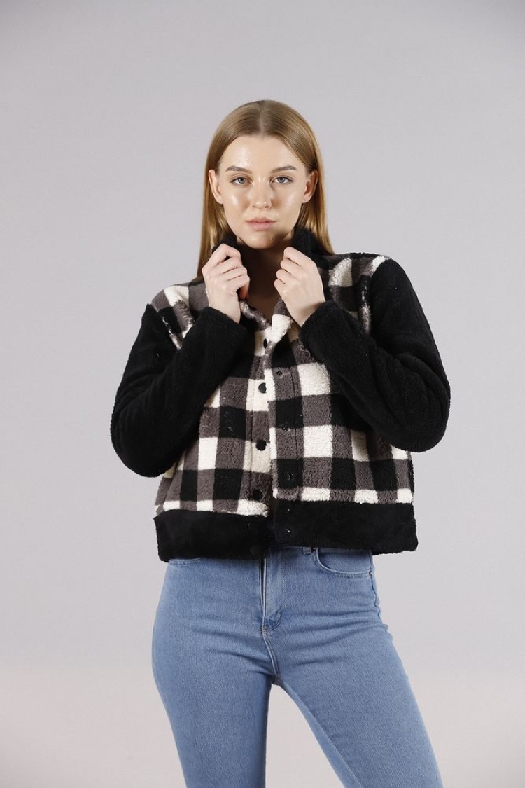 Black Checkerboard Fleece Snap Jacket