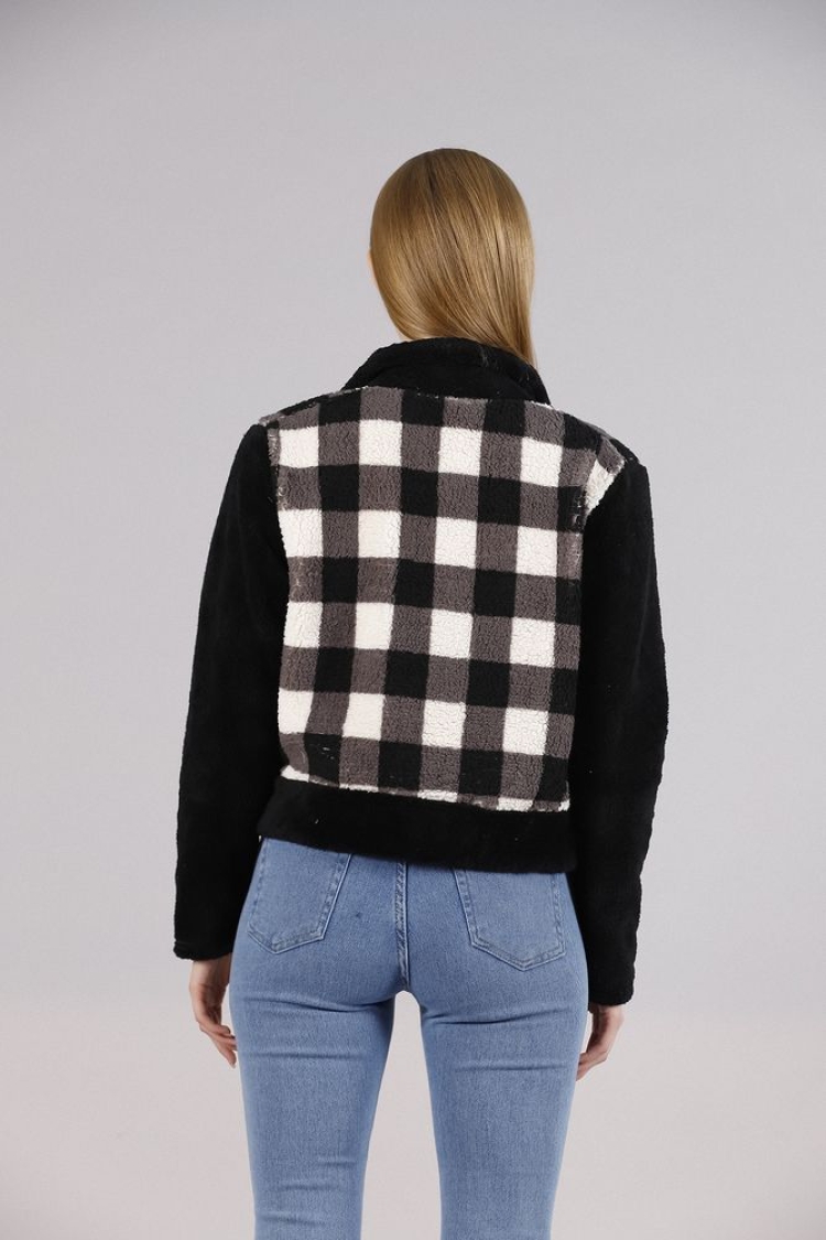 Black Checkerboard Fleece Snap Jacket