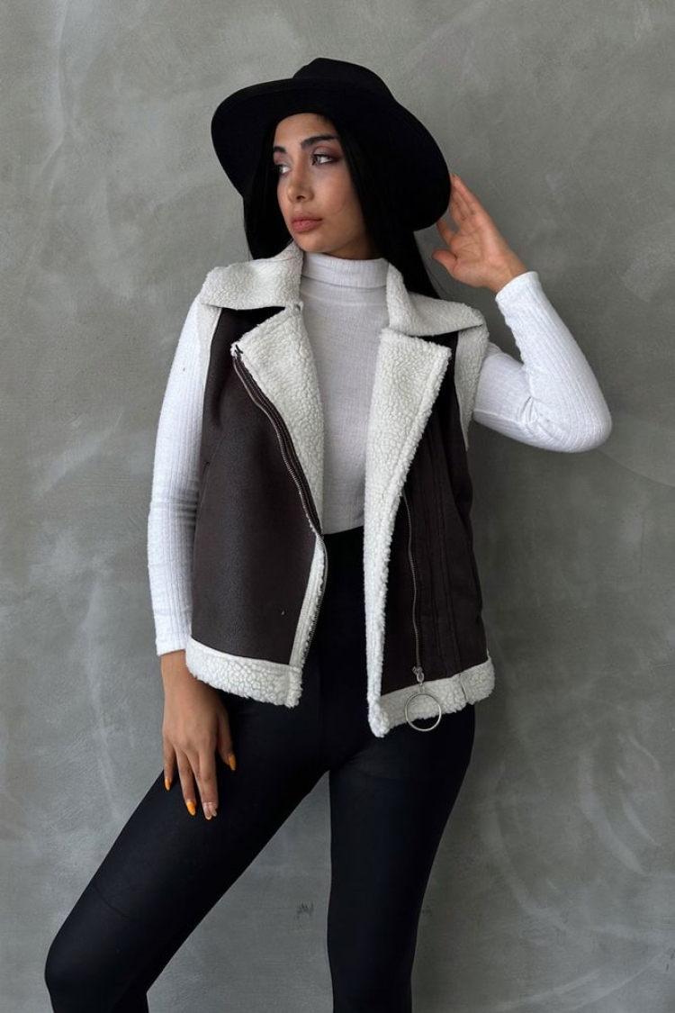 AnthraciteSuede Fur Collar Vest - Topshow - Globality Store - Women Clothes Wholesale Turkey