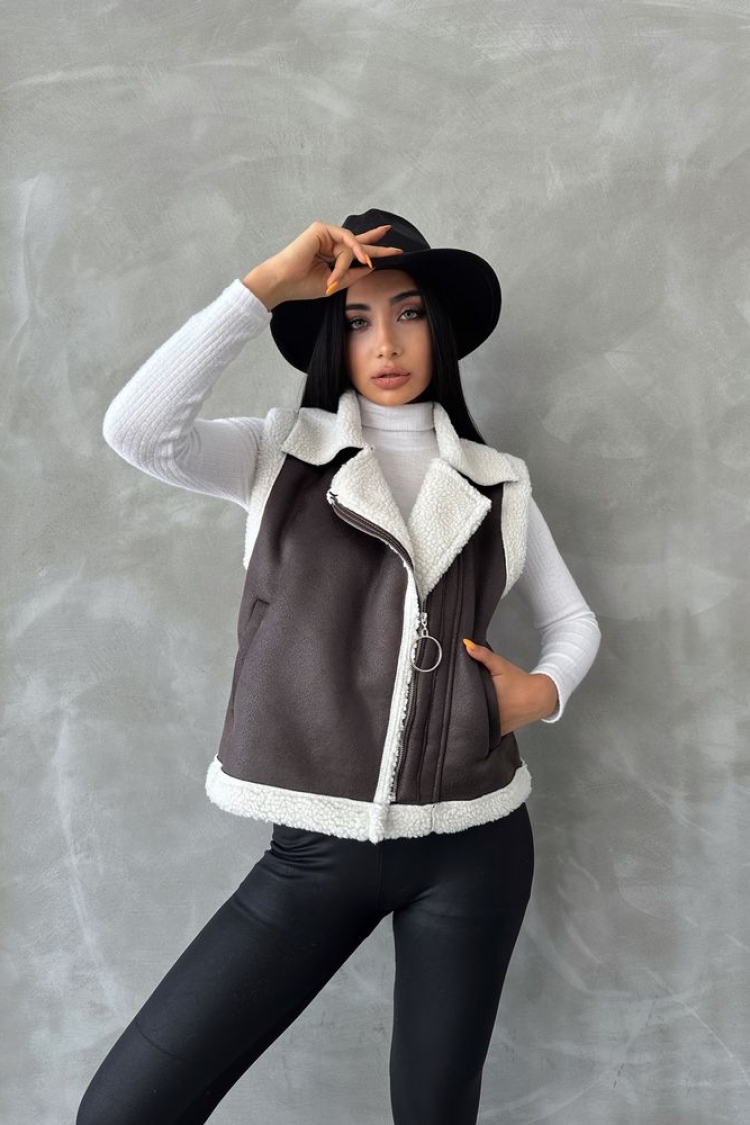 AnthraciteSuede Fur Collar Vest