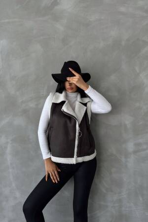 AnthraciteSuede Fur Collar Vest - Topshow - Globality Store - Women Clothes Wholesale Turkey