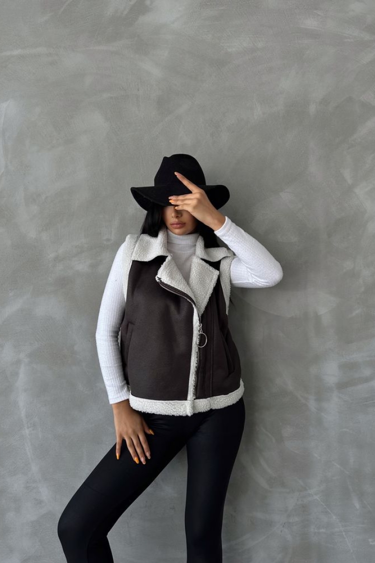 AnthraciteSuede Fur Collar Vest