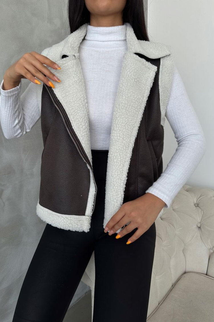 AnthraciteSuede Fur Collar Vest